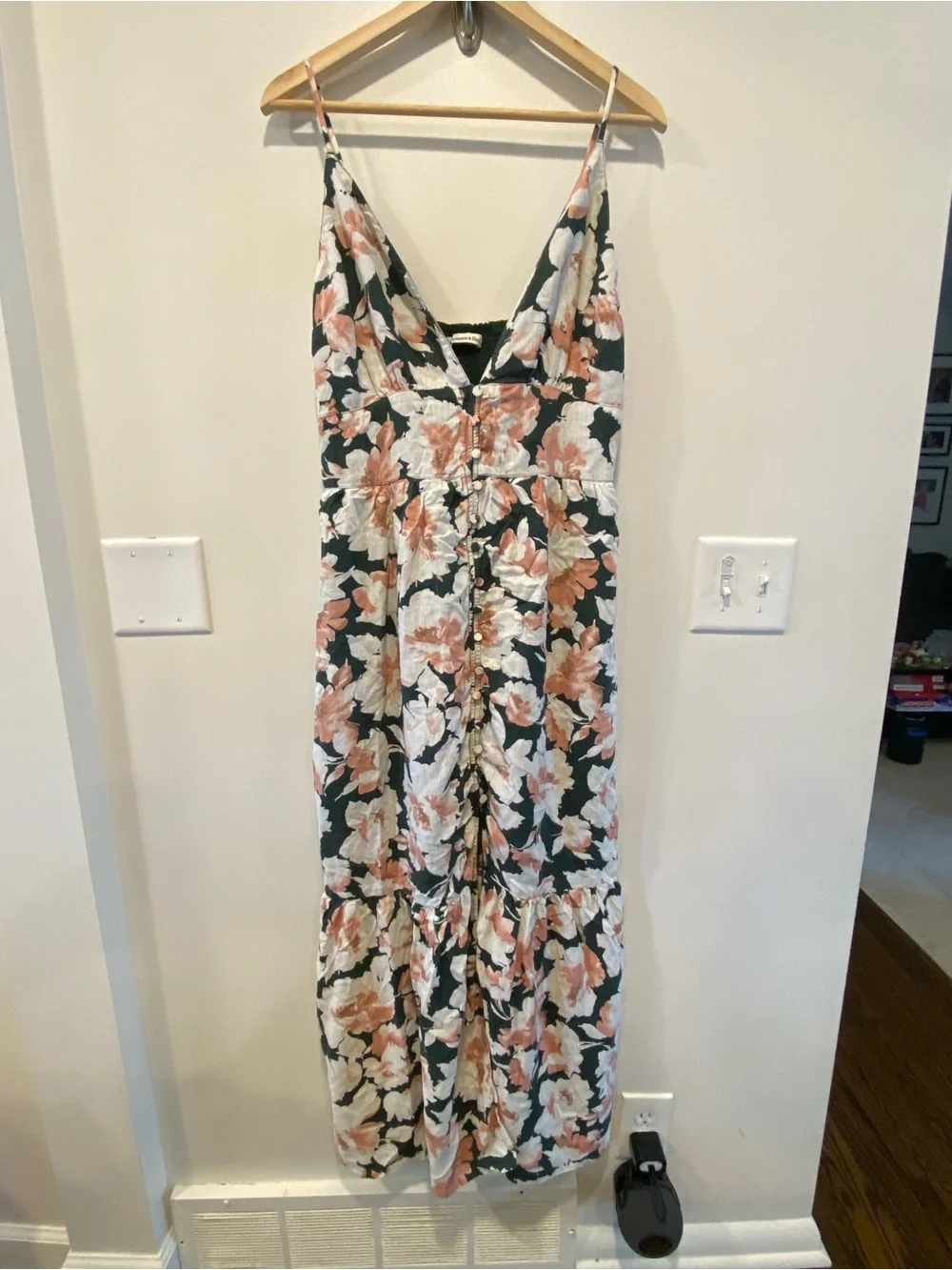 Abercrombie & Fitch button through smocked maxi dress floral size large tall